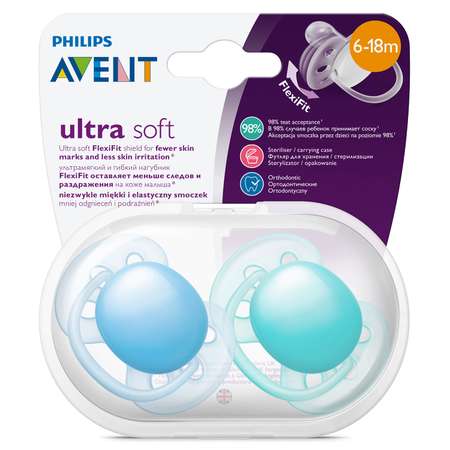 Пустышка Philips Avent ultra soft 6-18 мес 2шт SCF212/22