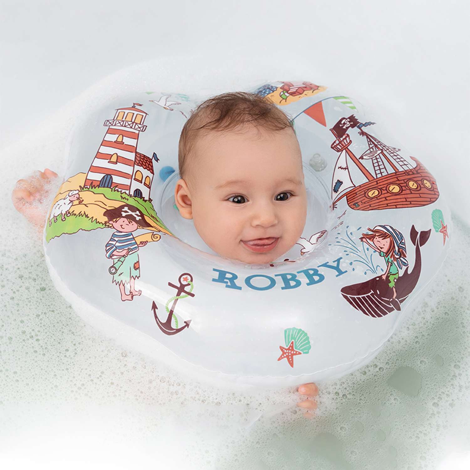 Круг для купания ROXY-KIDS надувной на шею для новорожденных и малышей Robby - фото 1
