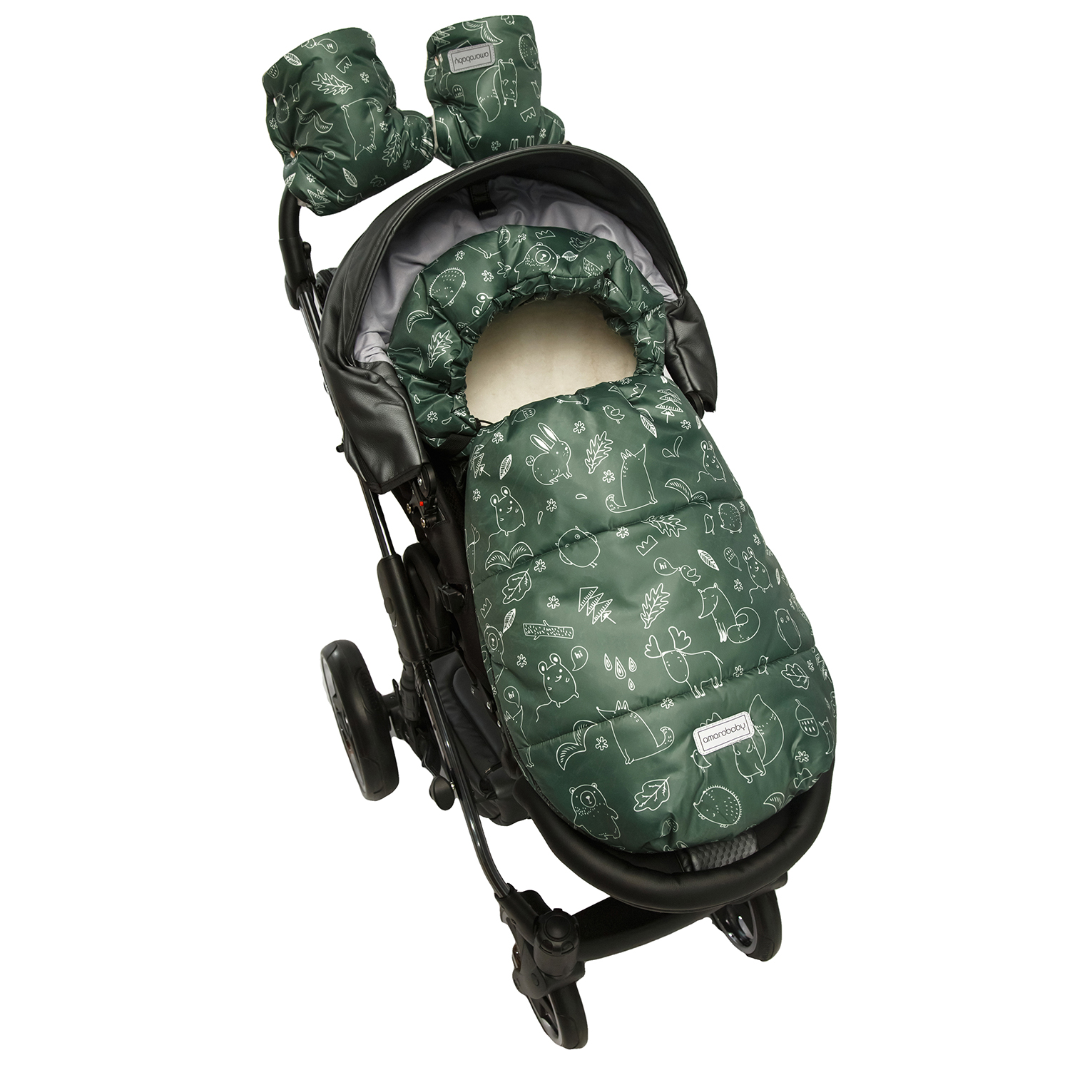 Муфта-варежки для коляски Amarobaby Snowy Travel Зверята Хаки AMARO-6103-ZV - фото 7