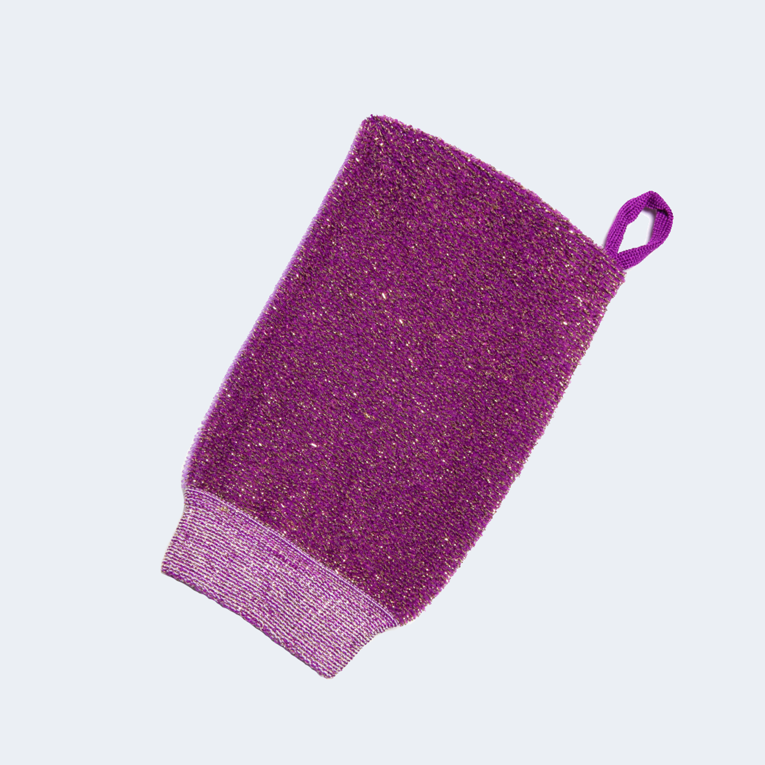Мочалка-варежка Мойдодыр с люрексом для пилинга и скрабинга разной жесткости фиолетовая - фото 1