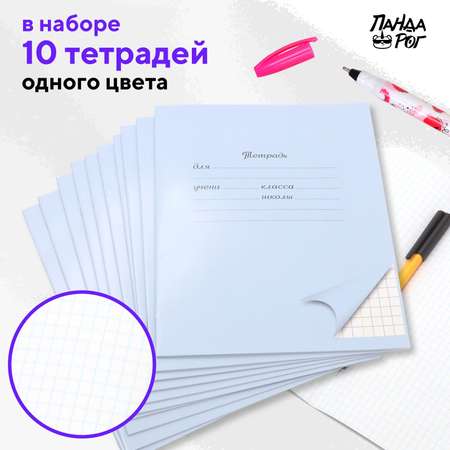 Тетради школьные в клетку ПАНДАРОГ 18 л картонная обложка набор 10 шт голубые