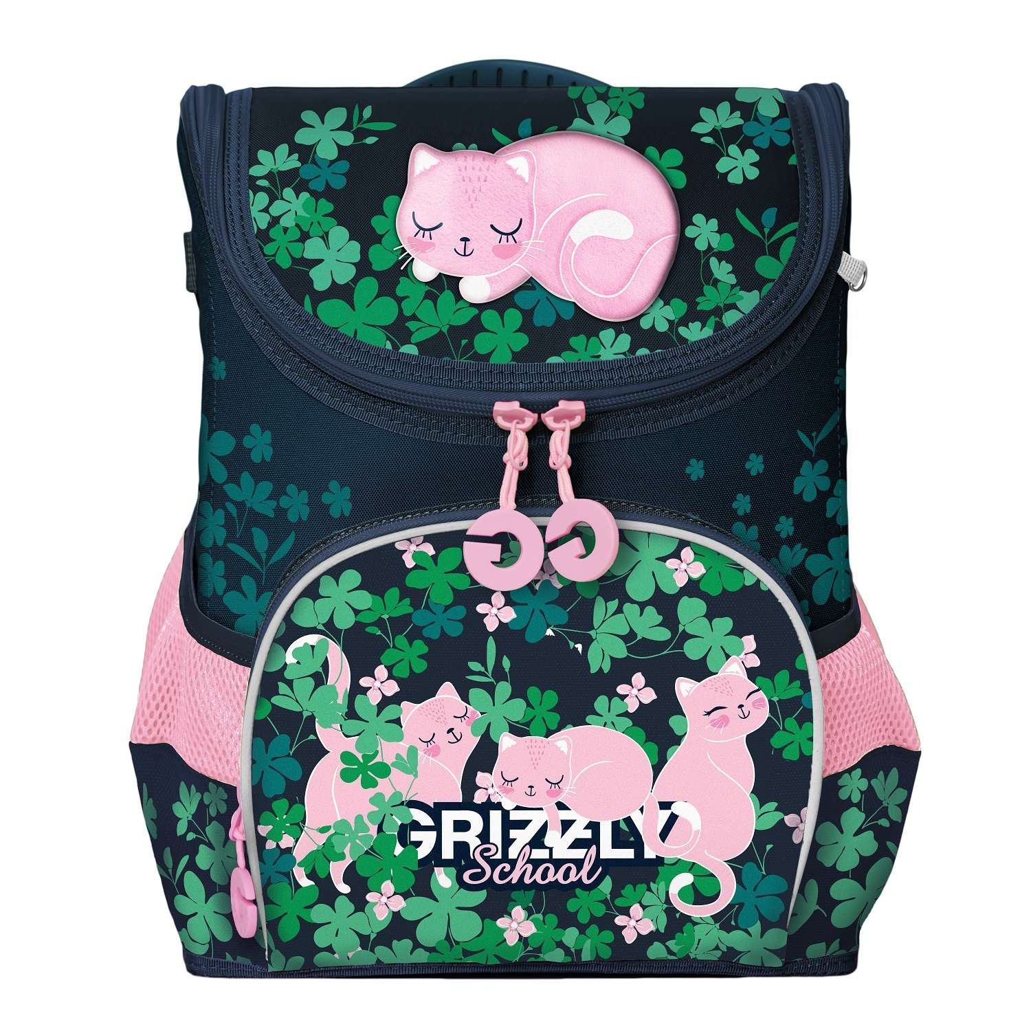 Рюкзак школьный Grizzly Розовые коты Темно-синий RAn-082-4/1 - фото 1