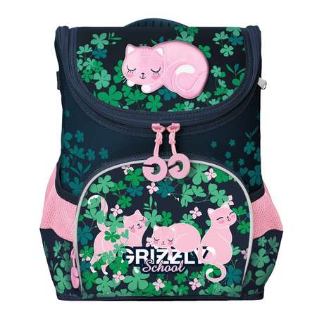 Рюкзак школьный Grizzly Розовые коты Темно-синий RAn-082-4/1