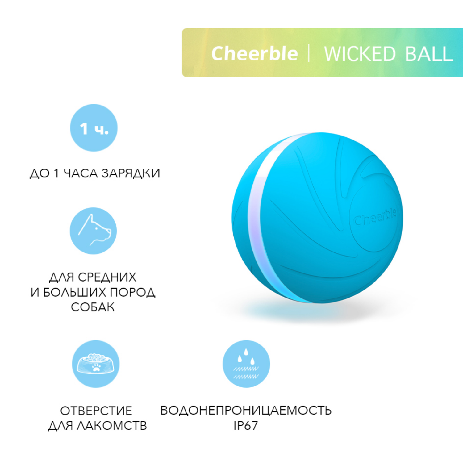 Интерактивная игрушка Cheerble мячик-дразнилка для собак Wicked Ball Синий - фото 2