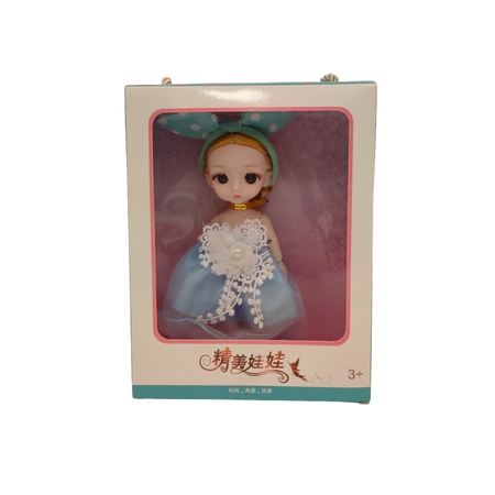Кукла SHARKTOYS 15 см с бантом в голубом платье в подарочном пакете