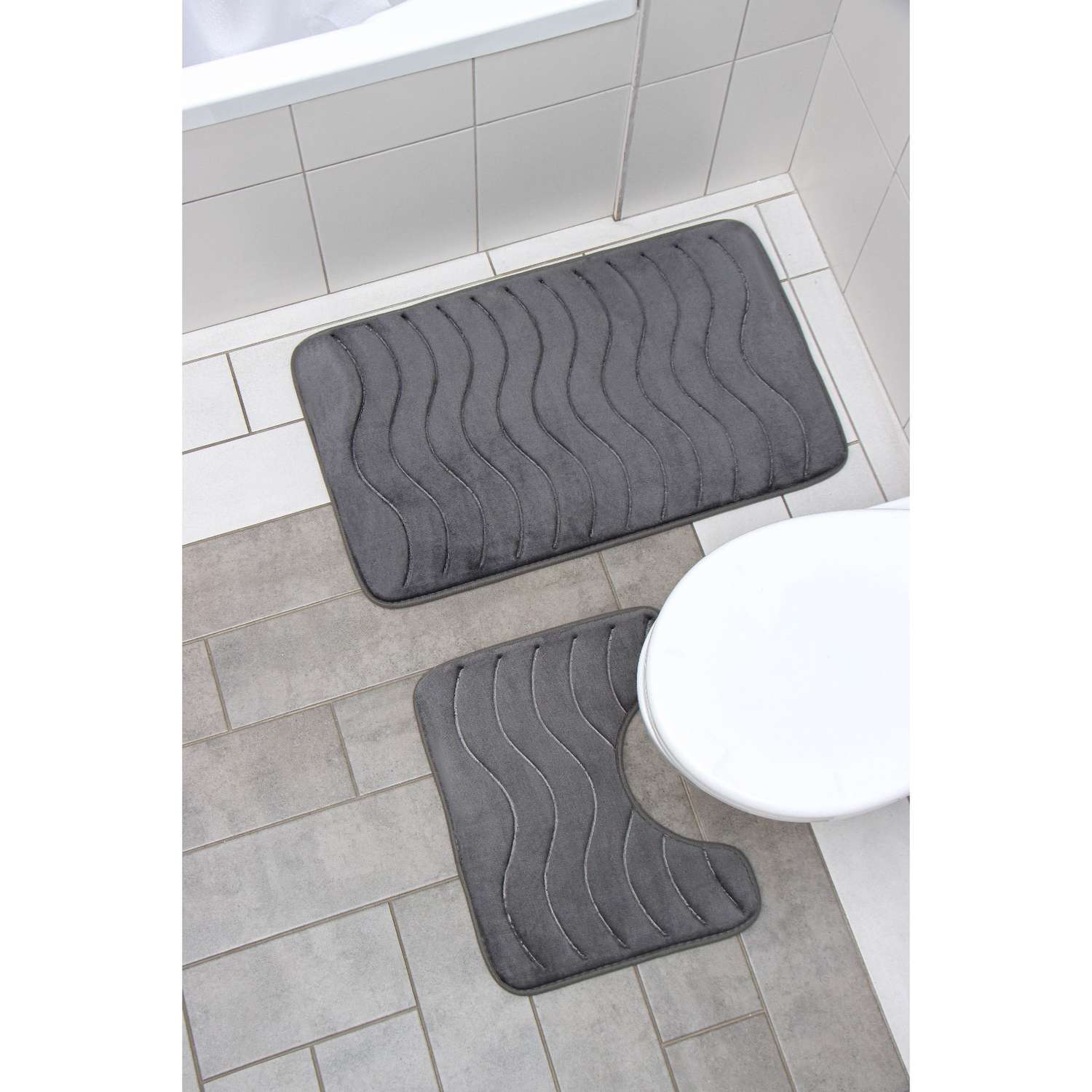 Набор ковриков Доляна для ванной и туалета «Волна» 2 шт: 40×50 50×80 см цвет серый - фото 1