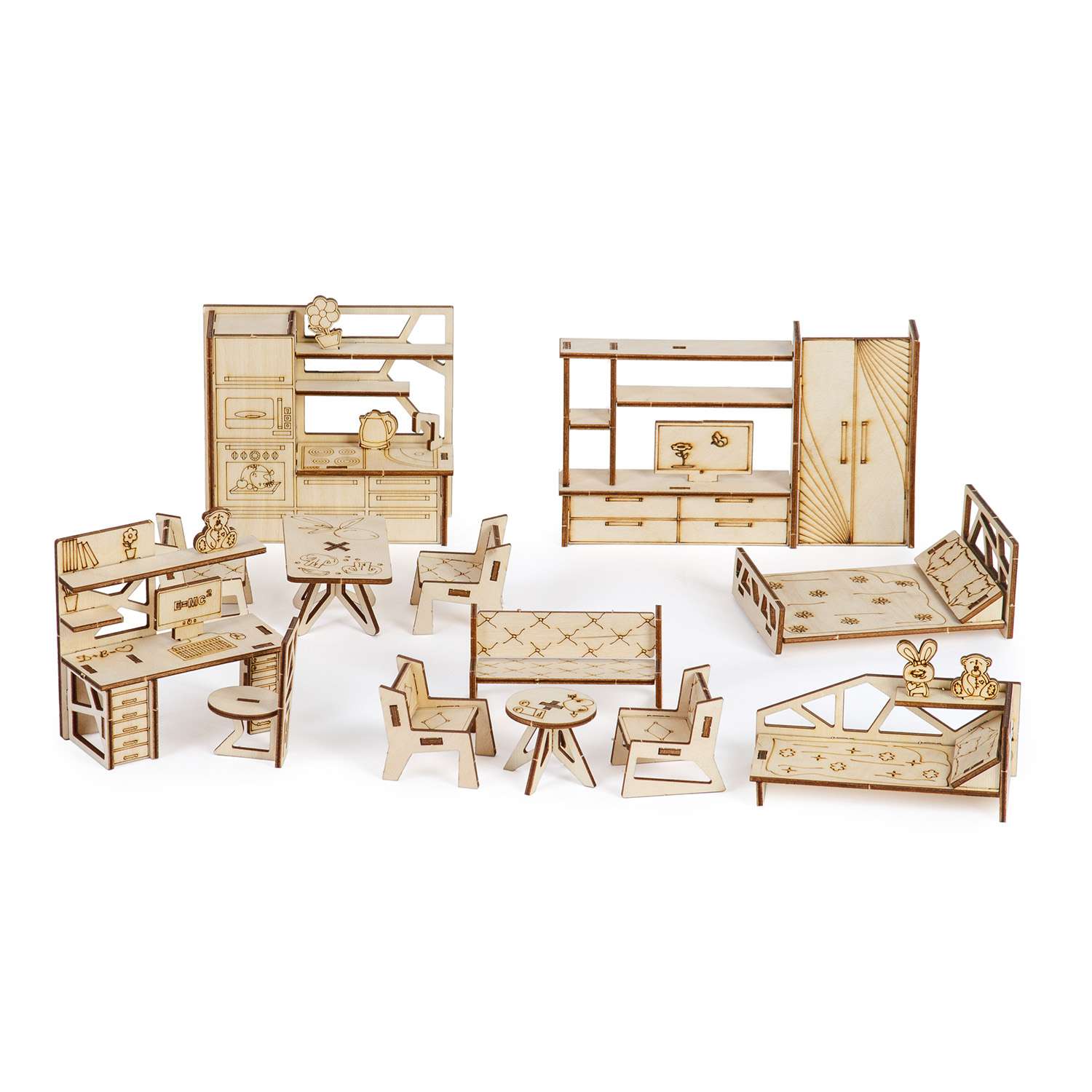Сборная модель Тутси Кукольный домик Квокки с мебелью из дерева 1-202-2021 - фото 5