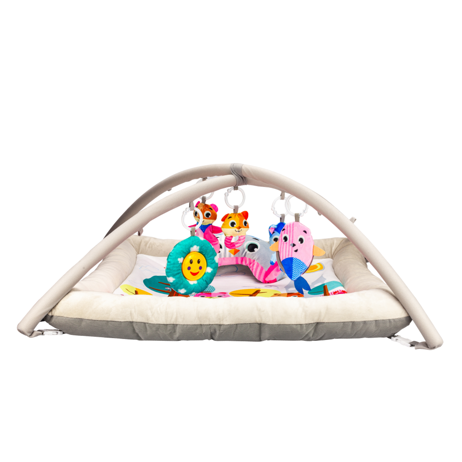 Развивающий игровой коврик Solmax для новорожденных с дугой и игрушками бежевый/розовый - фото 4