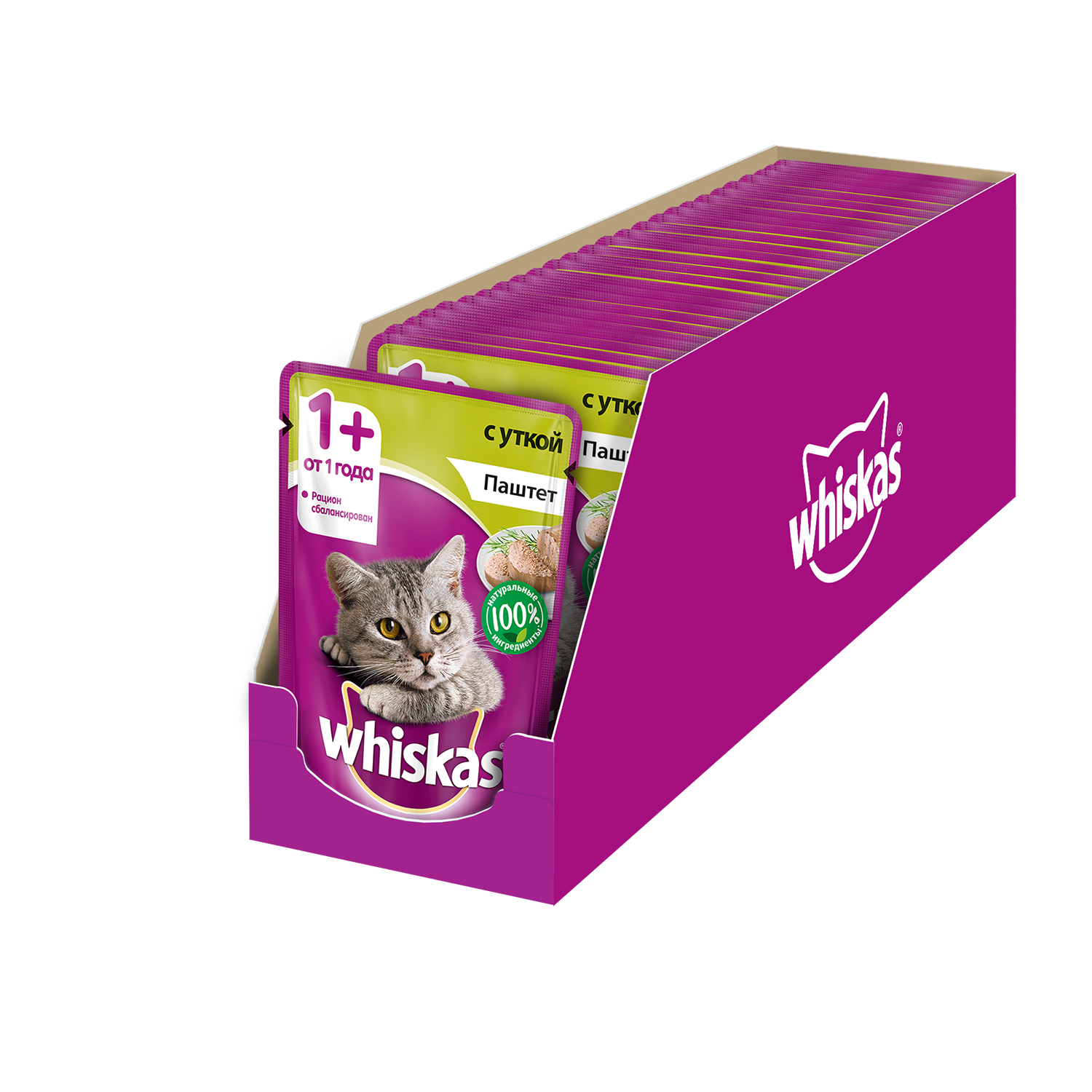 Корм влажный для кошек Whiskas 85г паштет с уткой пауч - фото 3