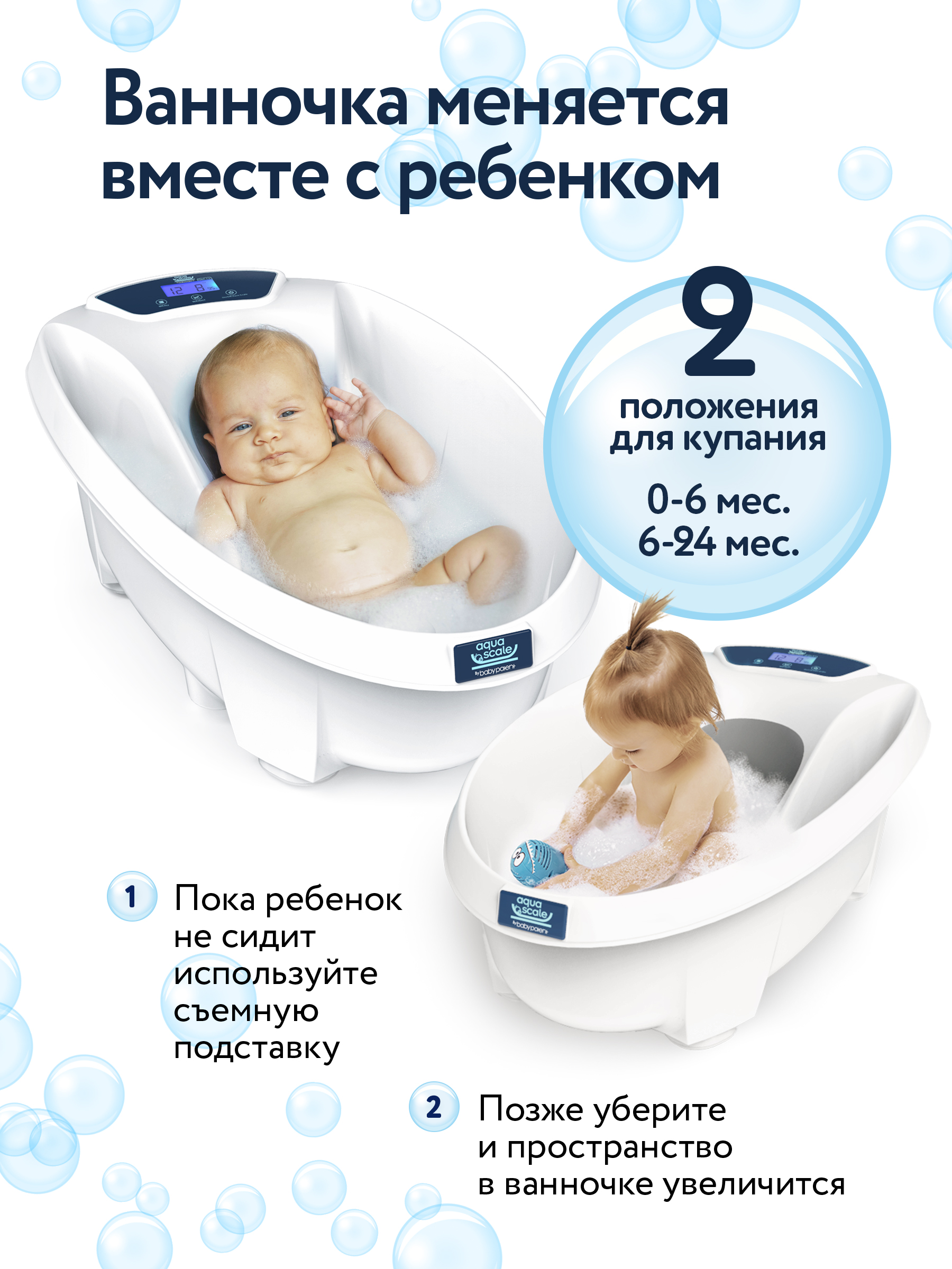 Ванночка для новорожденных Baby Patent Aqua Scale V3 c термометром и весами - фото 3