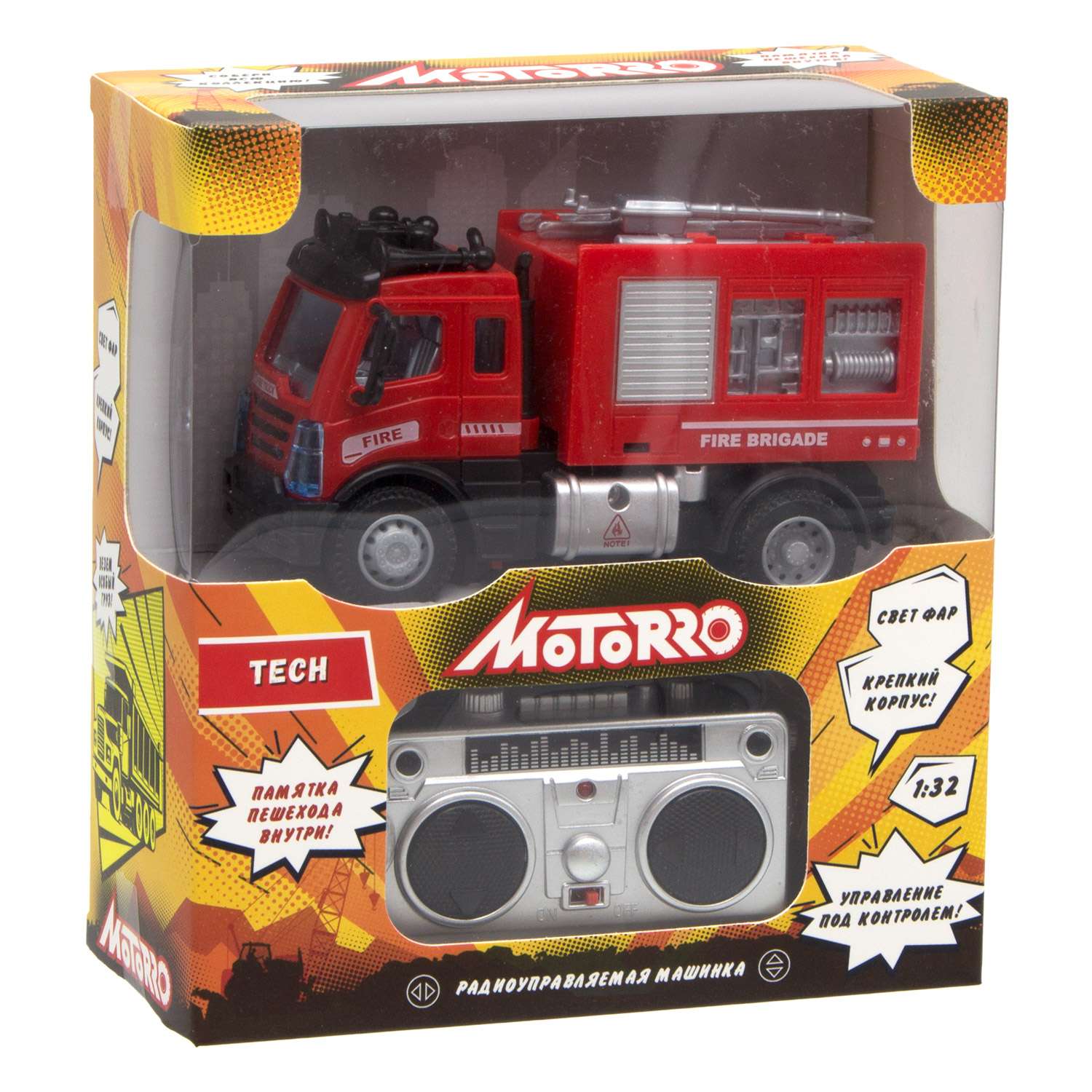Машинка радиоуправляемая Motorro 1:32 со светом пожарная - фото 2