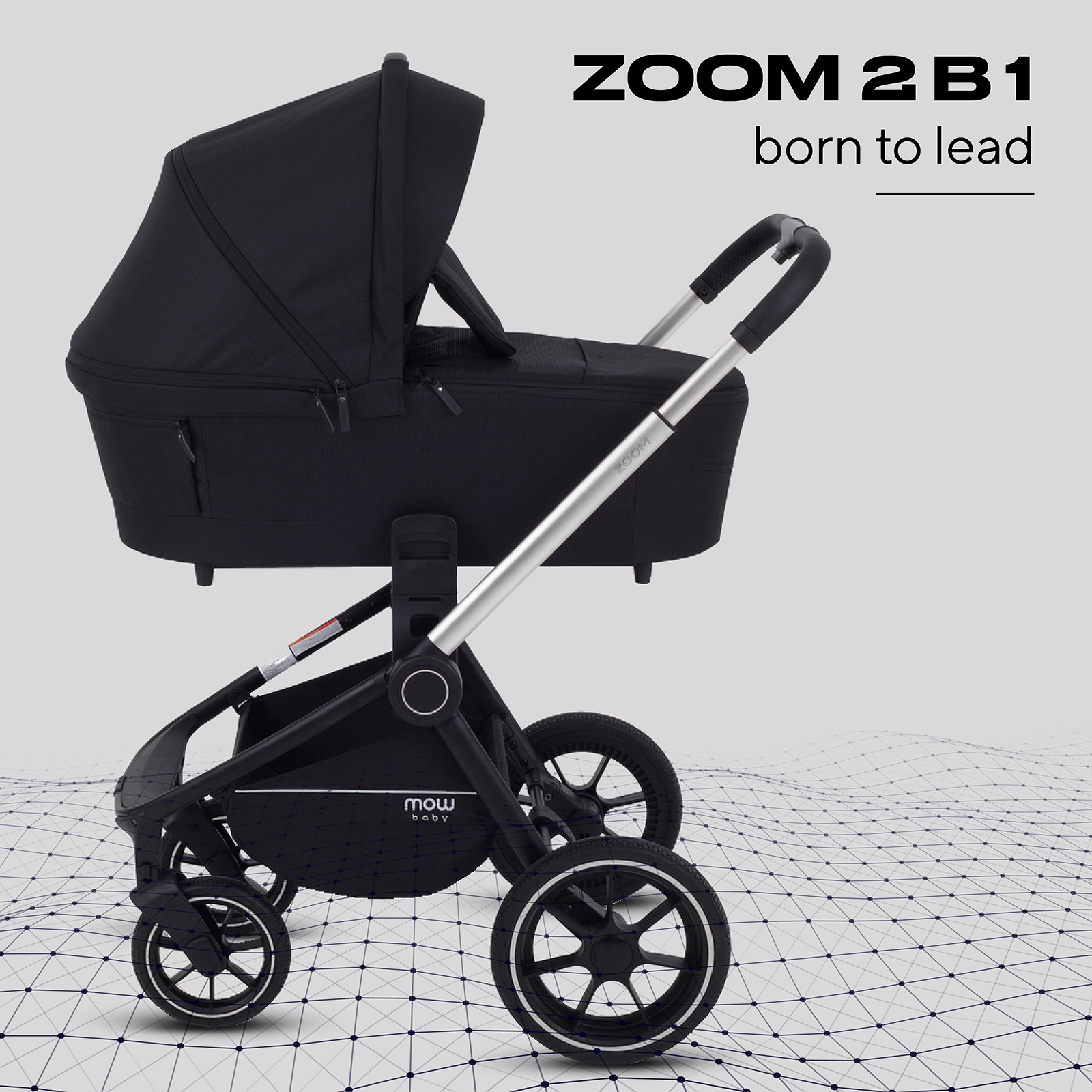 Коляска детская универсальная MOWbaby ZOOMPU (2в1) RA086 Silver Black - фото 1