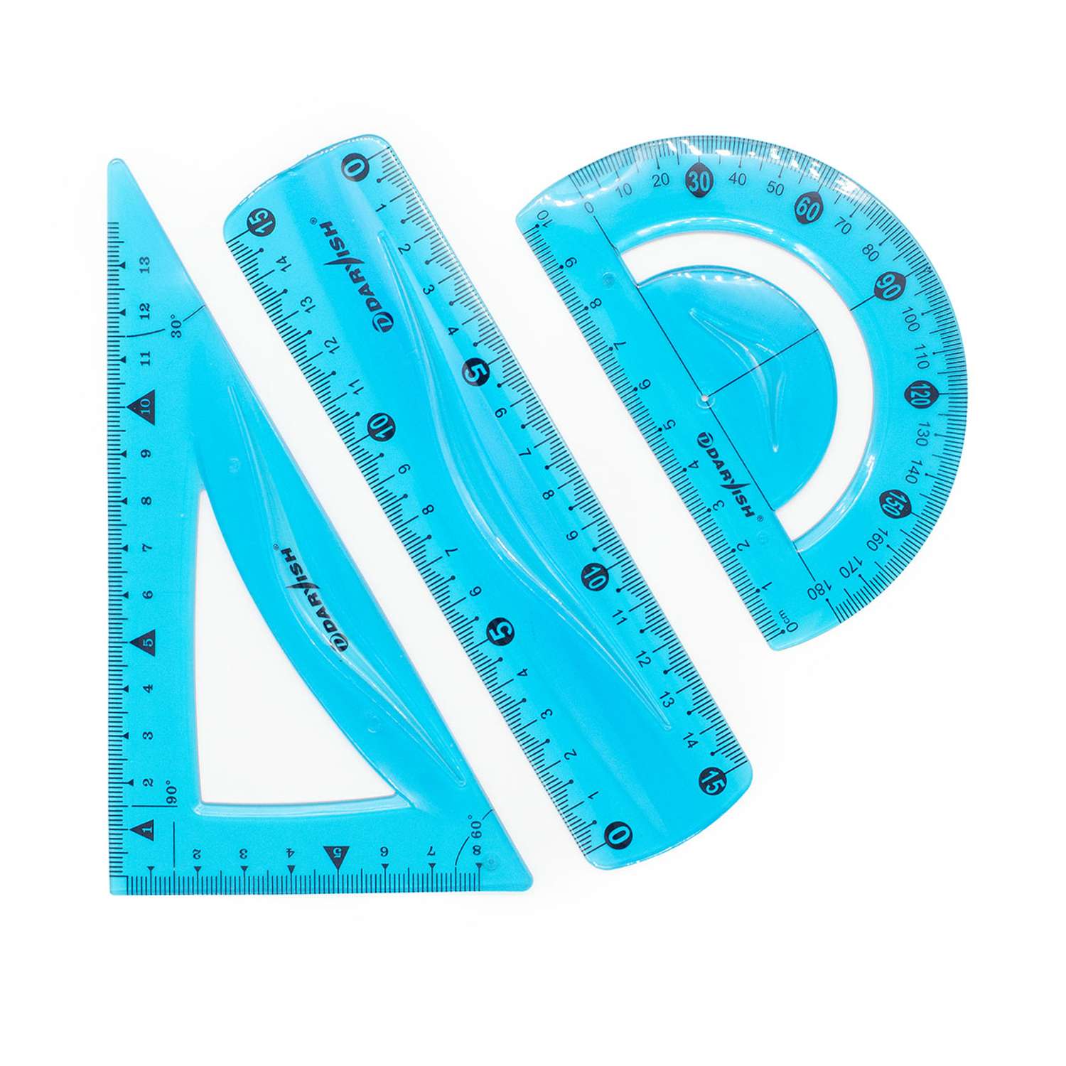 Набор линеек Darvish геометрических школьных пластиковых мягких 3 шт голубой - фото 1