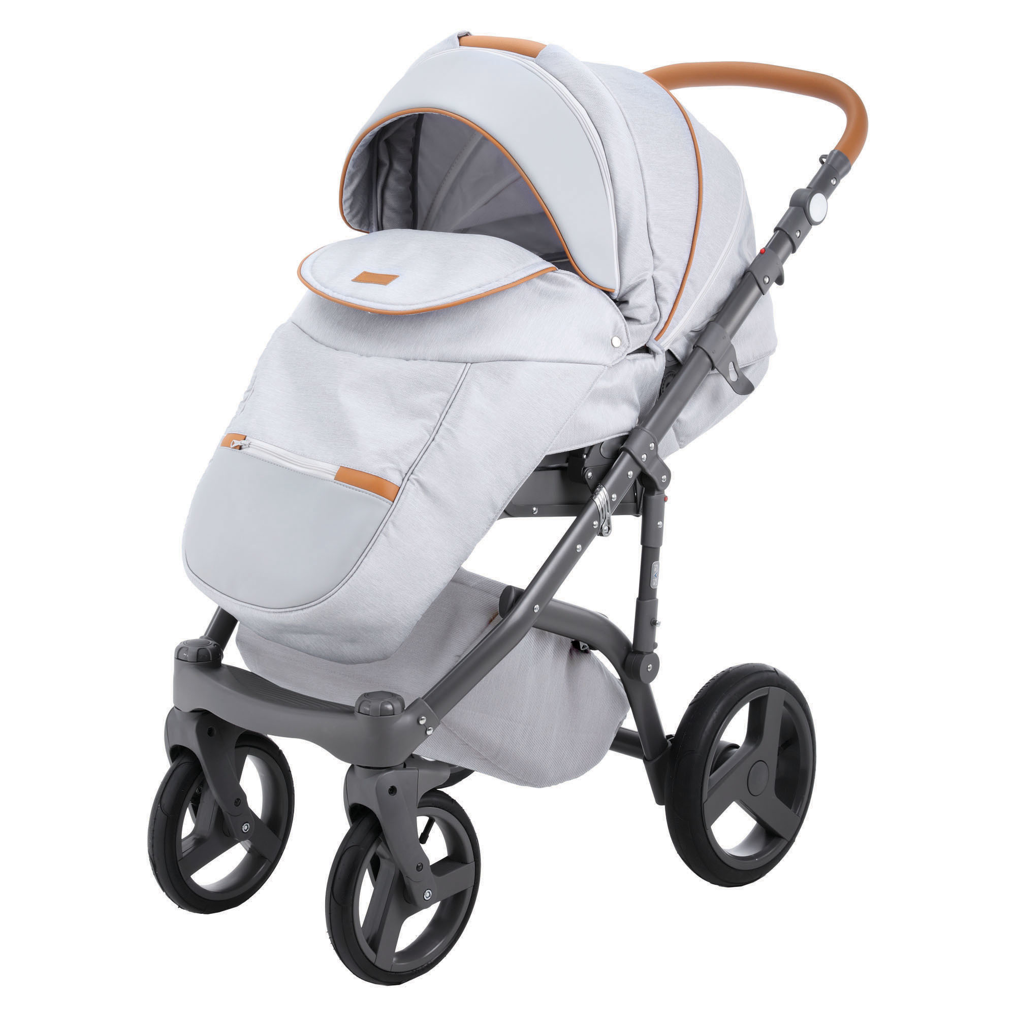 Коляска 2в1 BeBe-mobile Ravenna Standart V1 Светло-серый+Светло-серая кожа+Карамельная кожаная отделка - фото 2