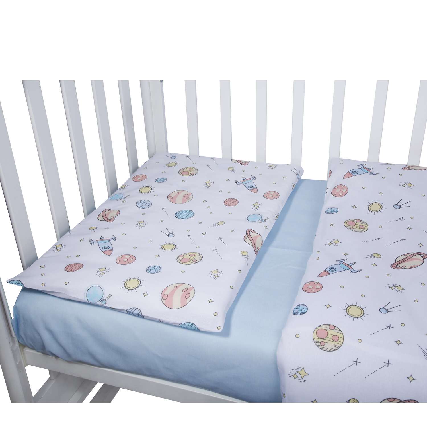 Комплект постельного белья Babyton Космос детский 3 предмета Голубой 10003 - фото 8