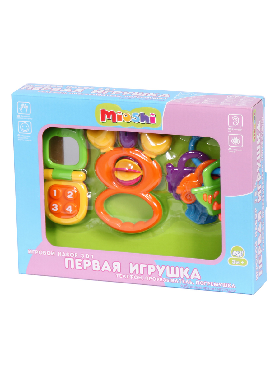 Игровой набор 3 в 1 Mioshi телефон прорезыватель погремушка - фото 1