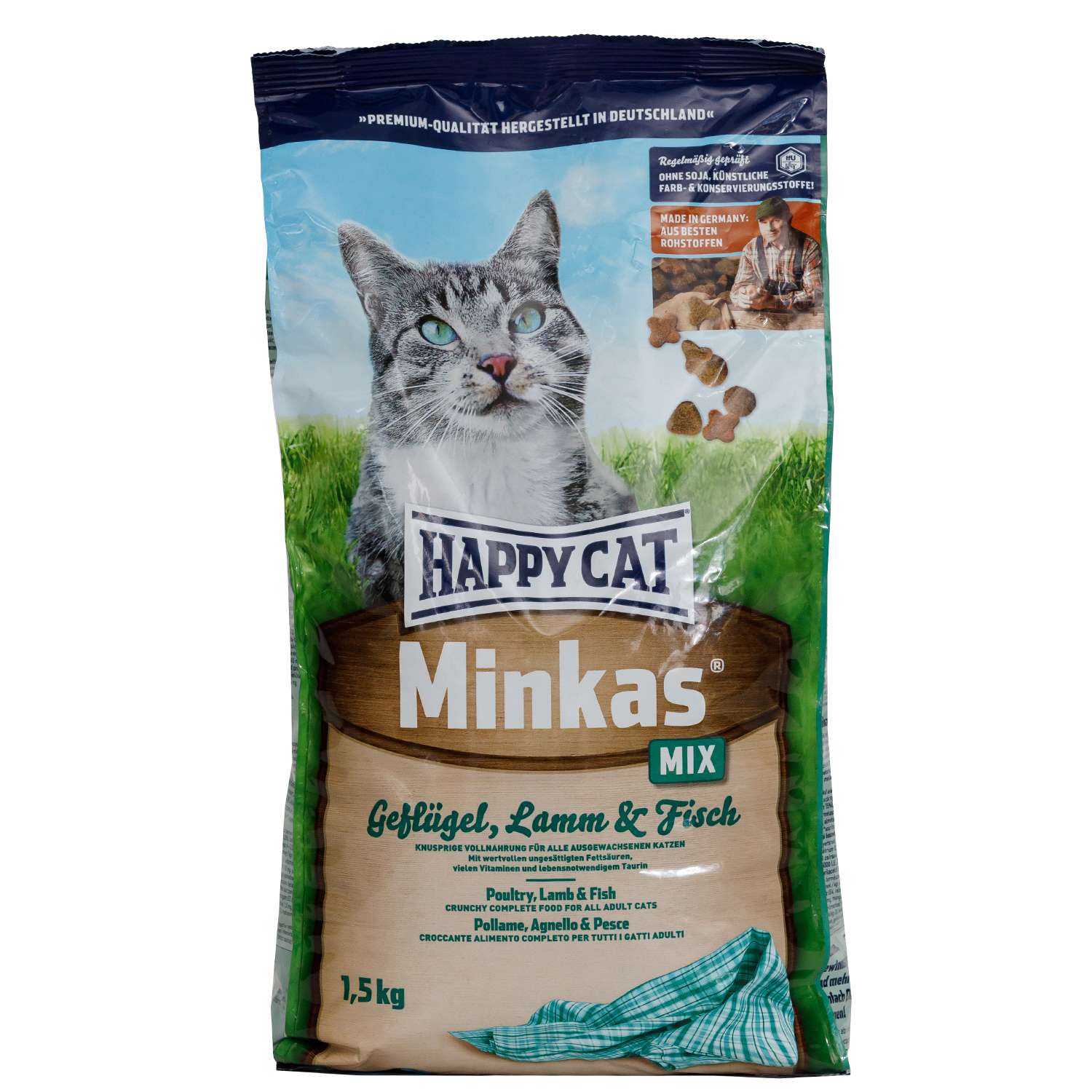 Корм сухой для кошек Happy Cat Minkas Mix 1.5кг птица-ягненок-рыба - фото 1
