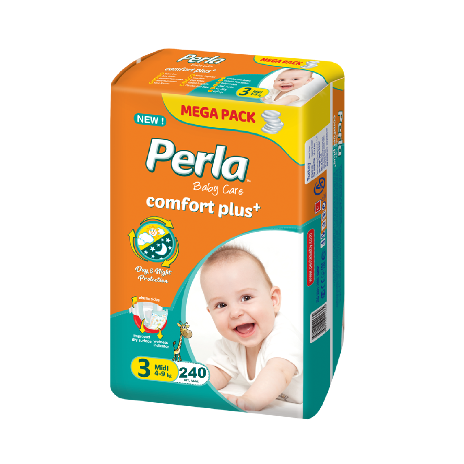 Подгузники Perla CP MEGA Midi 240 шт 4-9 кг - фото 1