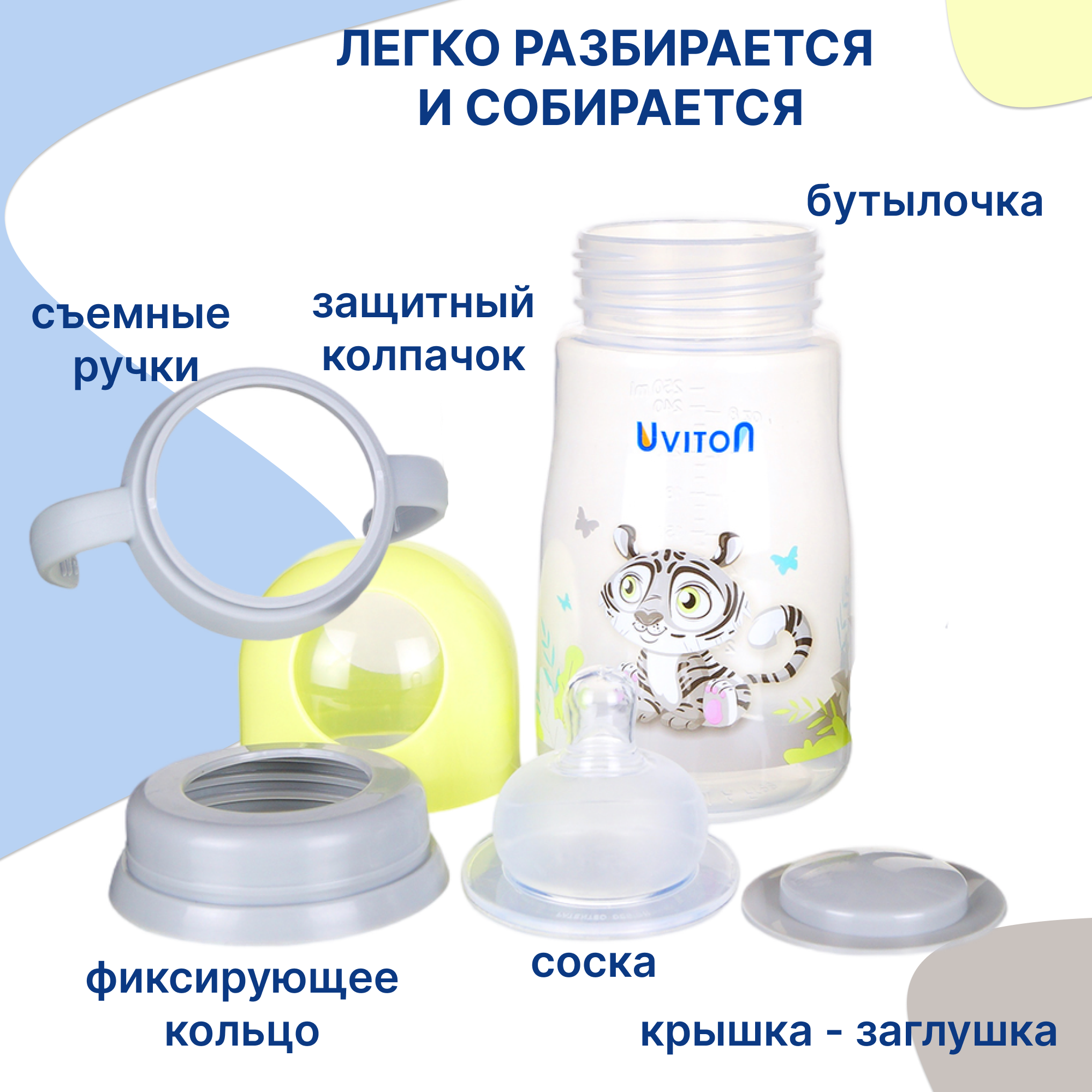 Бутылочка Uviton Anti-Colic 250 мл 1 шт. в ассортименте - фото 3