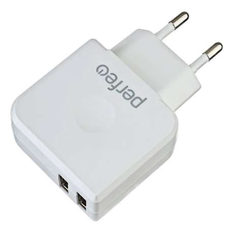 Сетевое зарядное устройство Perfeo белое на 2 USB порта