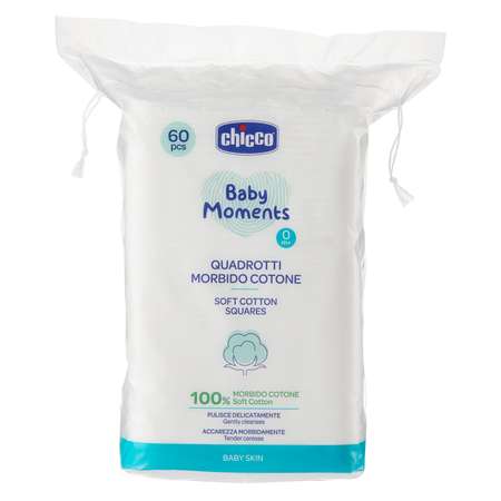 Диски ватные CHICCO Baby Moments 60 шт для смены подгузника хлопок