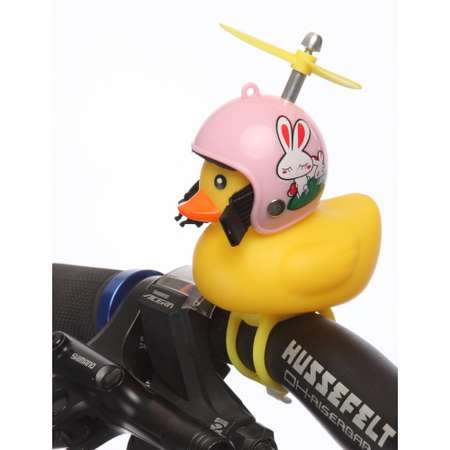 Велосипедный звонок Mobylos Утка в шлеме с пропеллером Розовый зайка