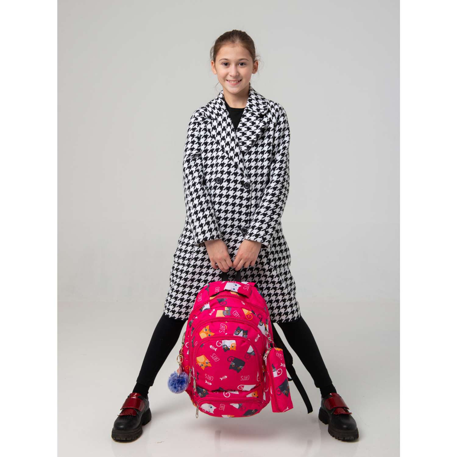 Рюкзак с брелоком киска O GO для девочки с кошкой и пеналом - фото 9