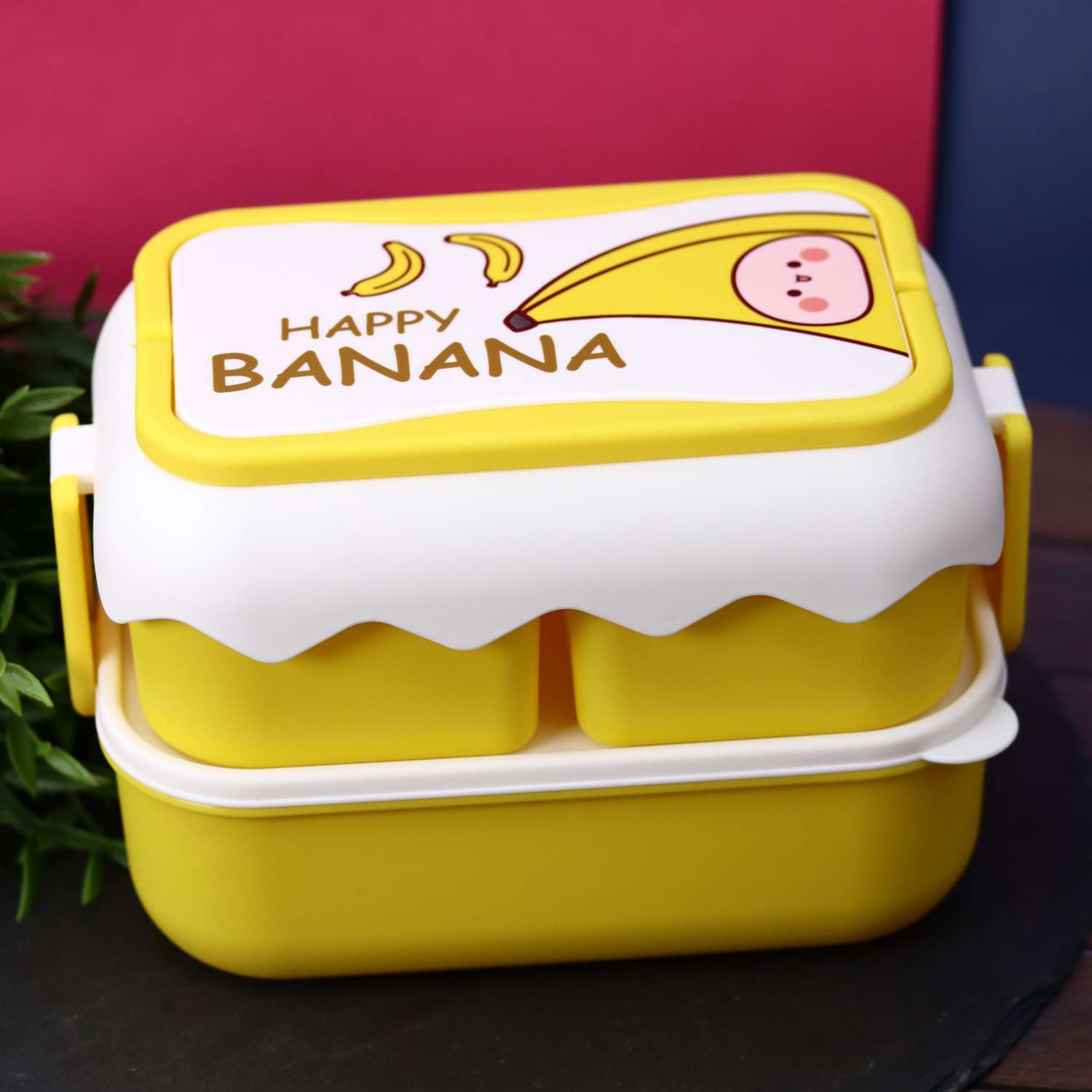 Ланч-бокс контейнер для еды iLikeGift Happy banana с приборами - фото 6