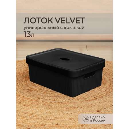 Лоток Econova с крышкой Velvet 38х27х14.4 см 13 л черный