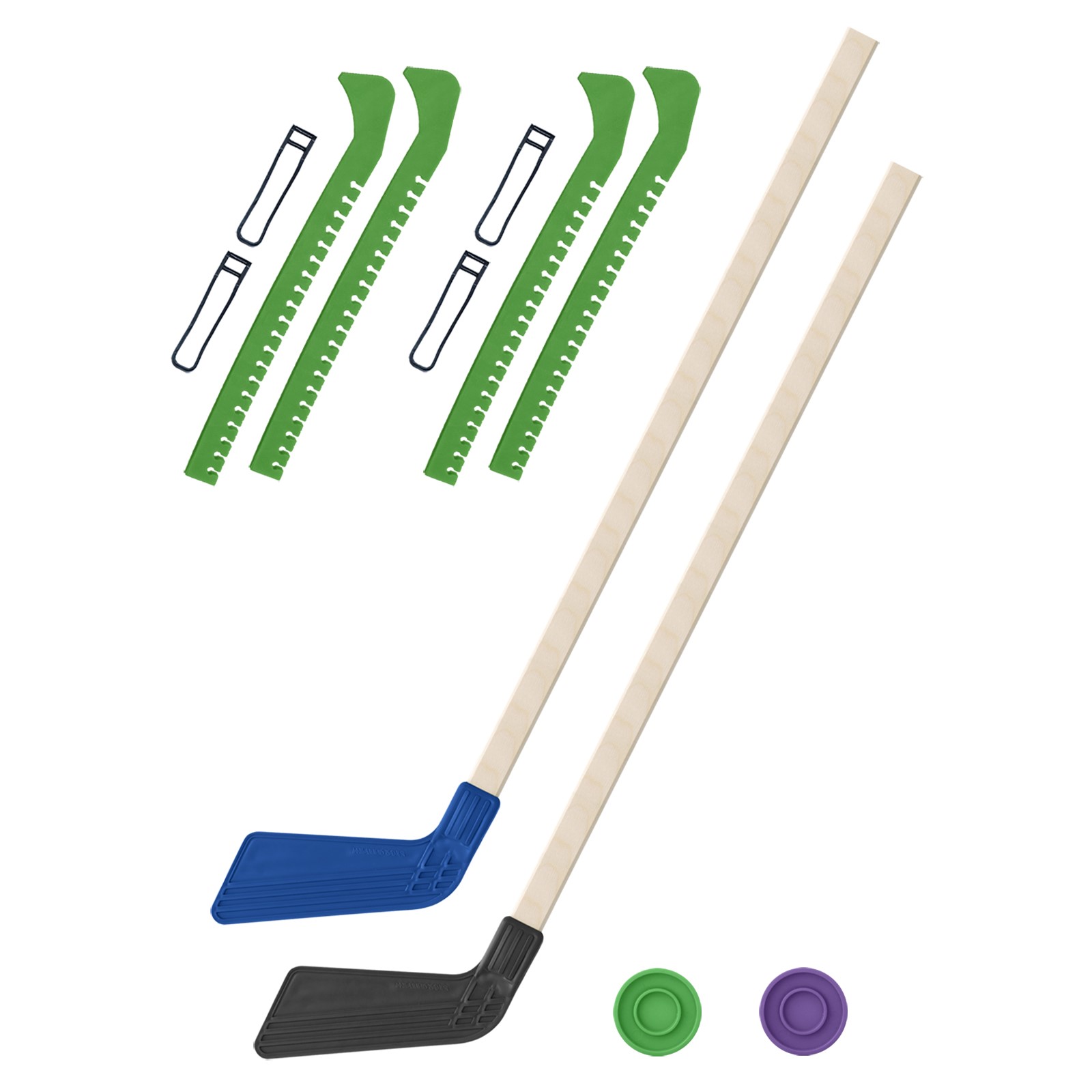 Набор для хоккея Задира Клюшка хоккейная детская 2 шт + шайбы 2 шт + Чехлы для коньков зеленые 2 шт - фото 1