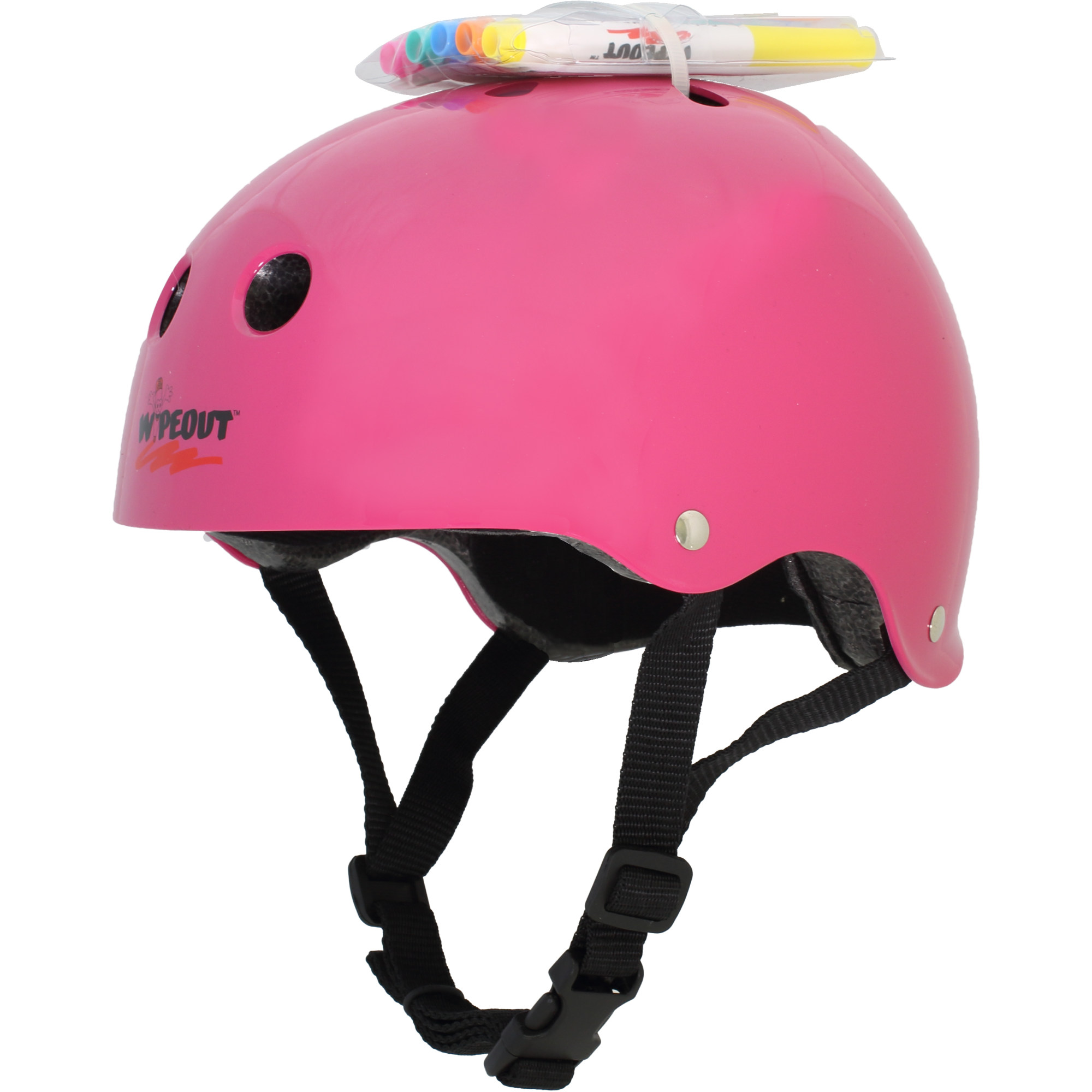 Шлем защитный спортивный WIPEOUT Neon Pink с фломастерами и трафаретами размер M 5+ обхват головы 49-52 см - фото 4