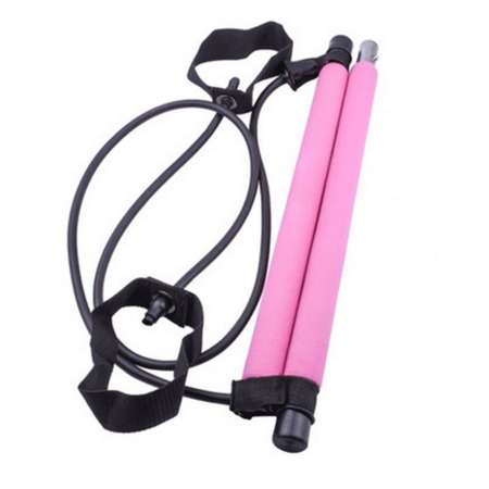 Палка гимнастическая STRONG BODY с эспандерами для фитнеса и ЛФК йоги и пилатес 92 см черно-розовая