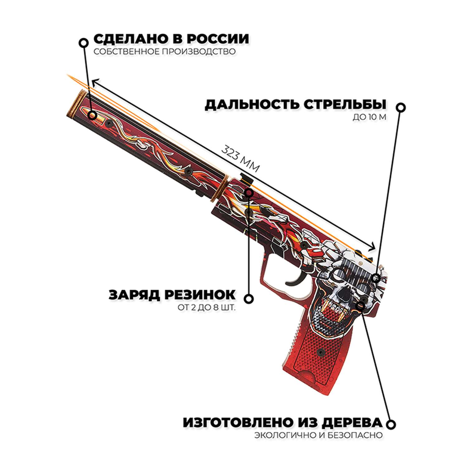 Игрушечный пистолет Go-Wood USP-S версия 1.6 Убийство Подтверждено деревянный резинкострел - фото 2