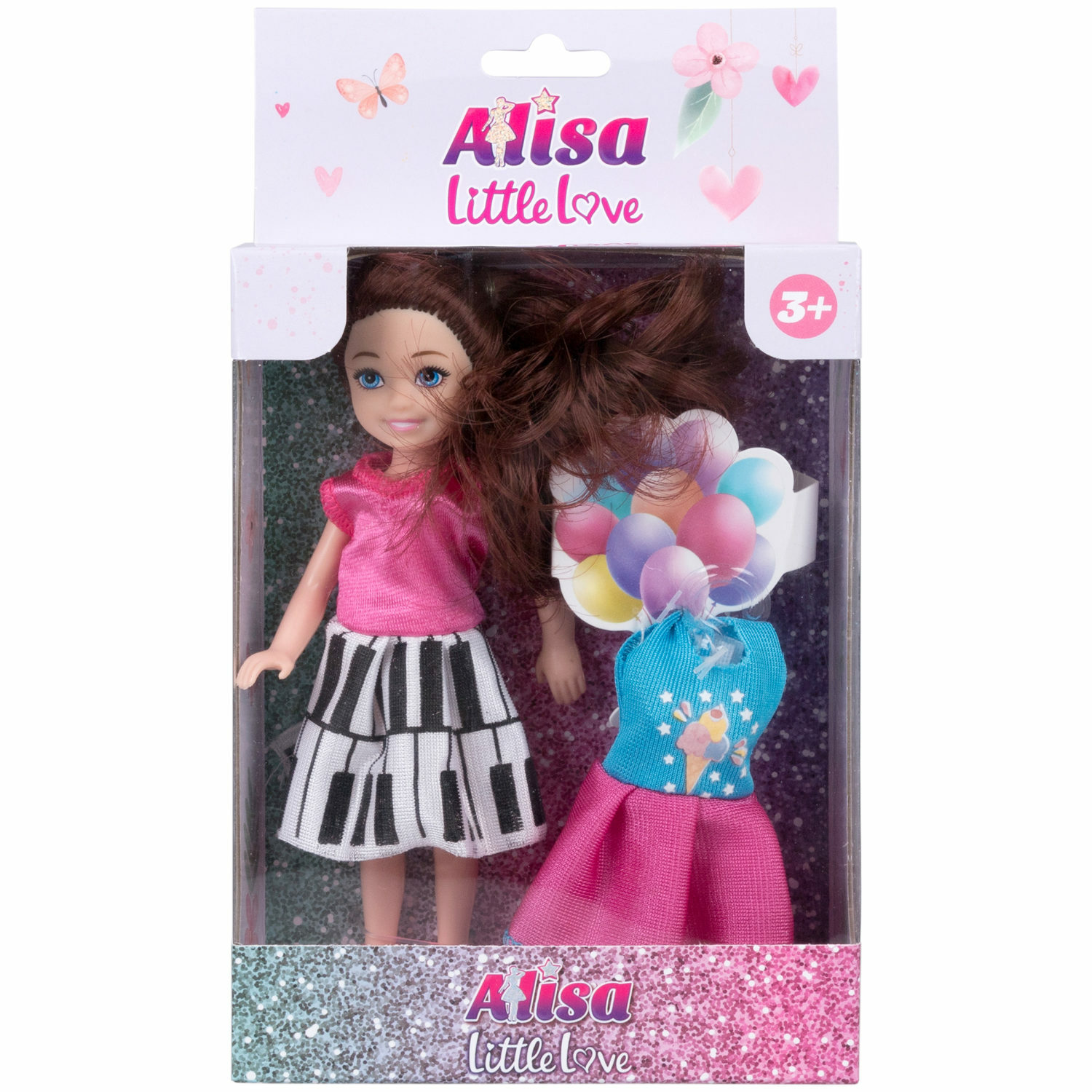 Кукла детская 1TOY Alisa Little Love брюнетка с длинными волосами с одеждой мини 14 см Т24374 - фото 1