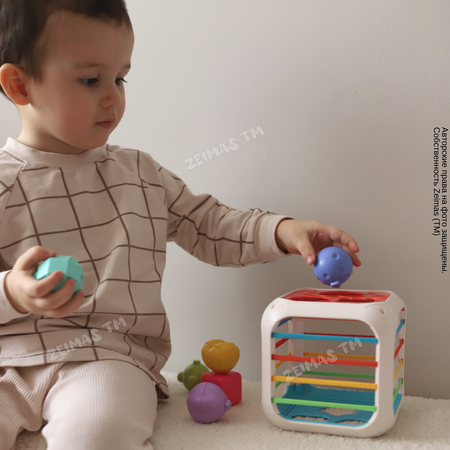 Сортер-куб Zeimas 6 фигурок монтессори с функцией погремушки развивающая игрушка