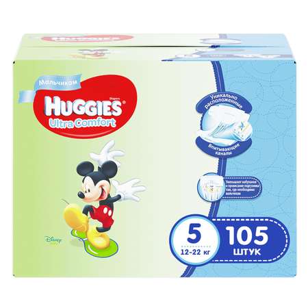 Подгузники для мальчиков Huggies Ultra Comfort Disney 5 12-22кг 105 шт.