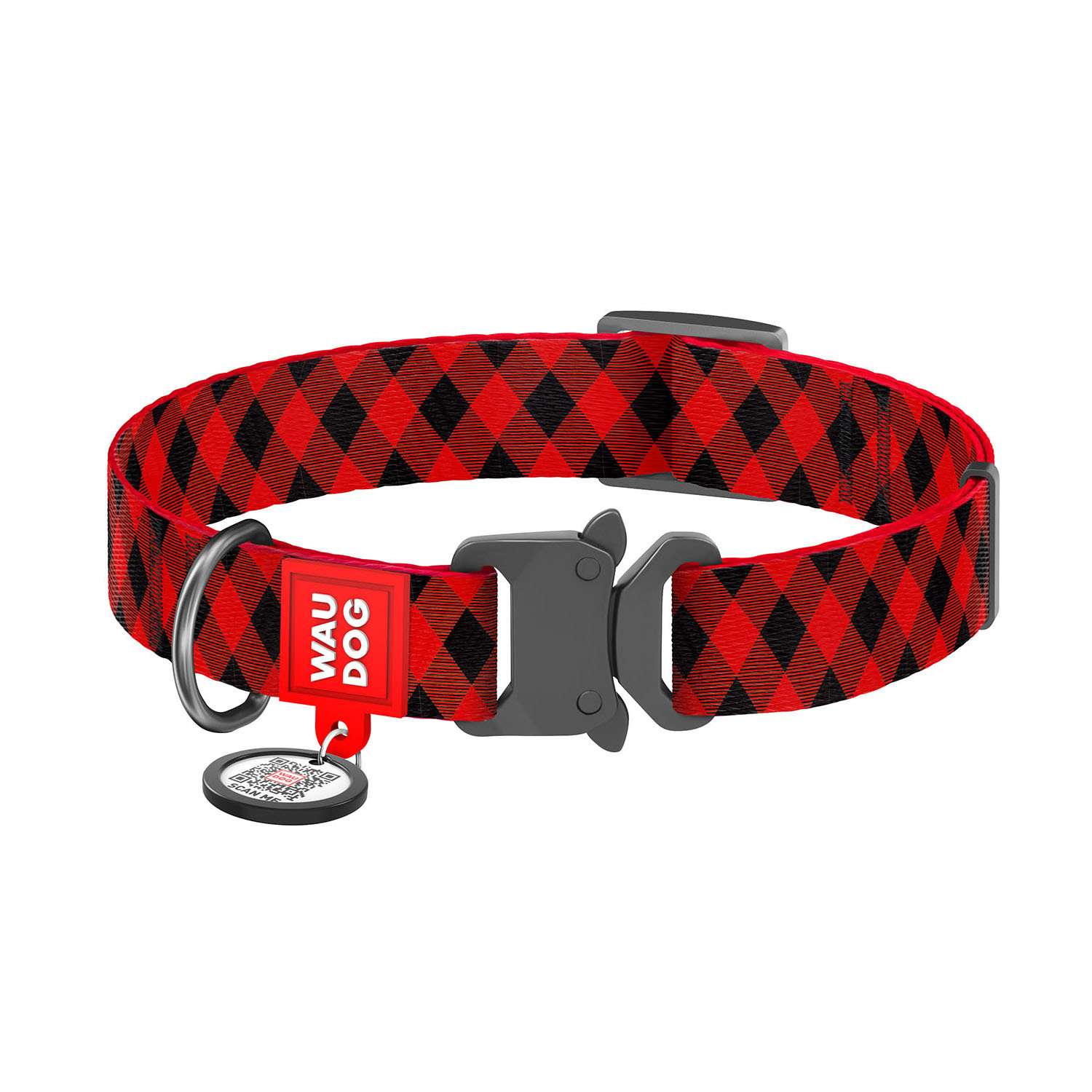 Ошейник для собак Waudog Nylon Шотландка крупный Красный 5087 - фото 1