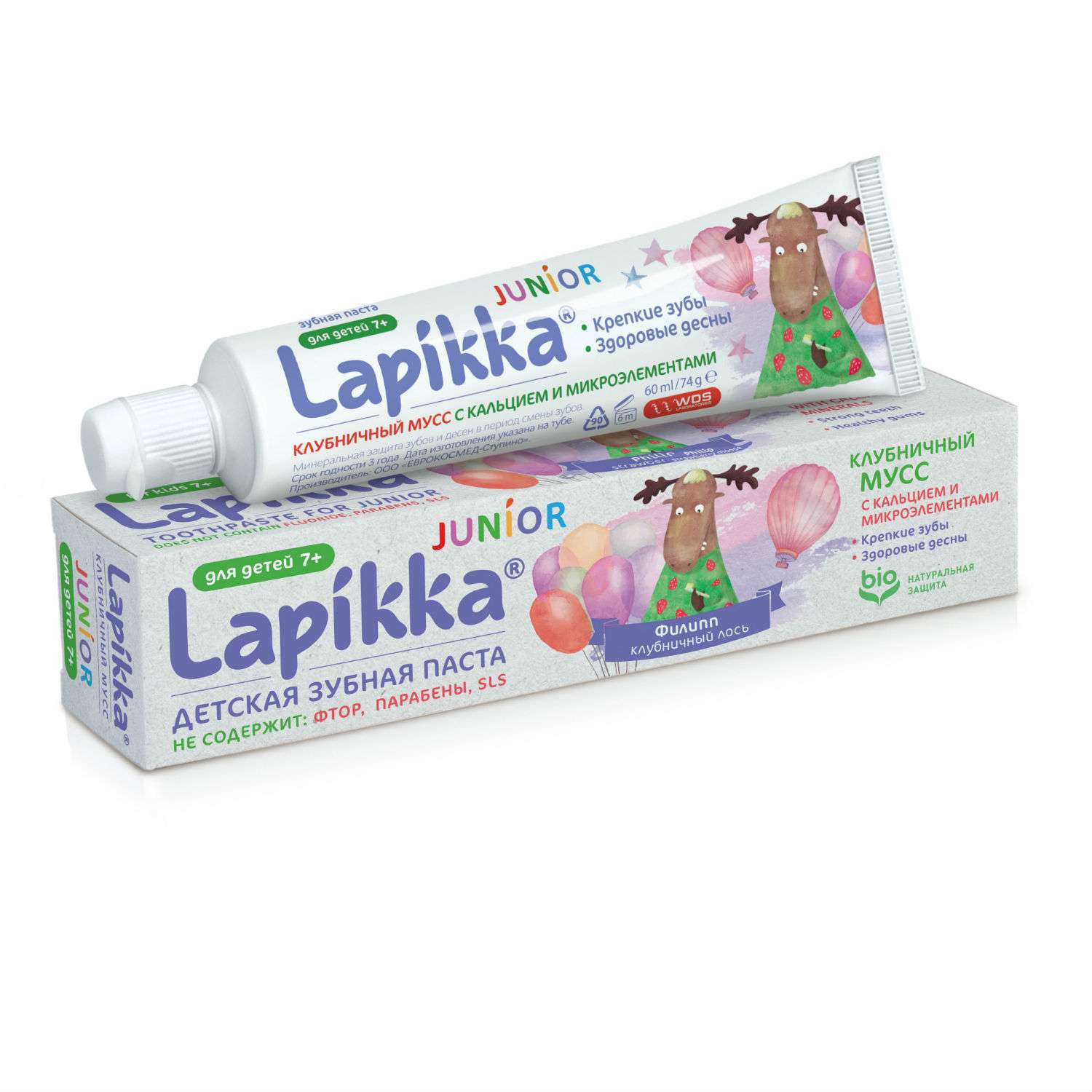 Зубная паста Lapikka Junior Клубничный мусс с кальцием и микроэлементами 74 г - фото 1