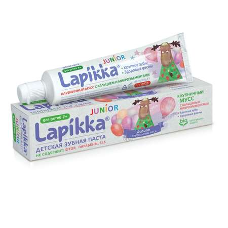 Зубная паста Lapikka Junior Клубничный мусс с кальцием и микроэлементами 74 г