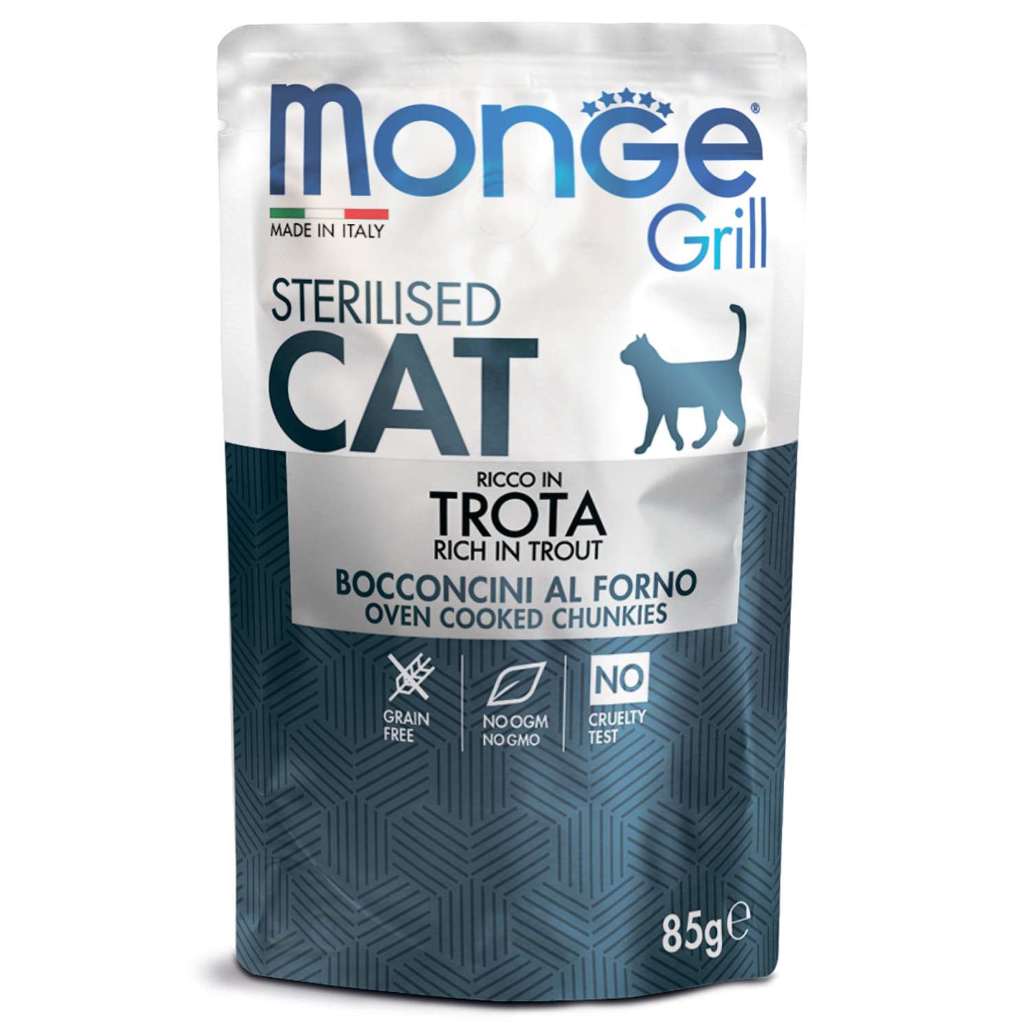 Корм для кошек MONGE Cat Grill для стерилизованных итальянская форель пауч 85г - фото 1