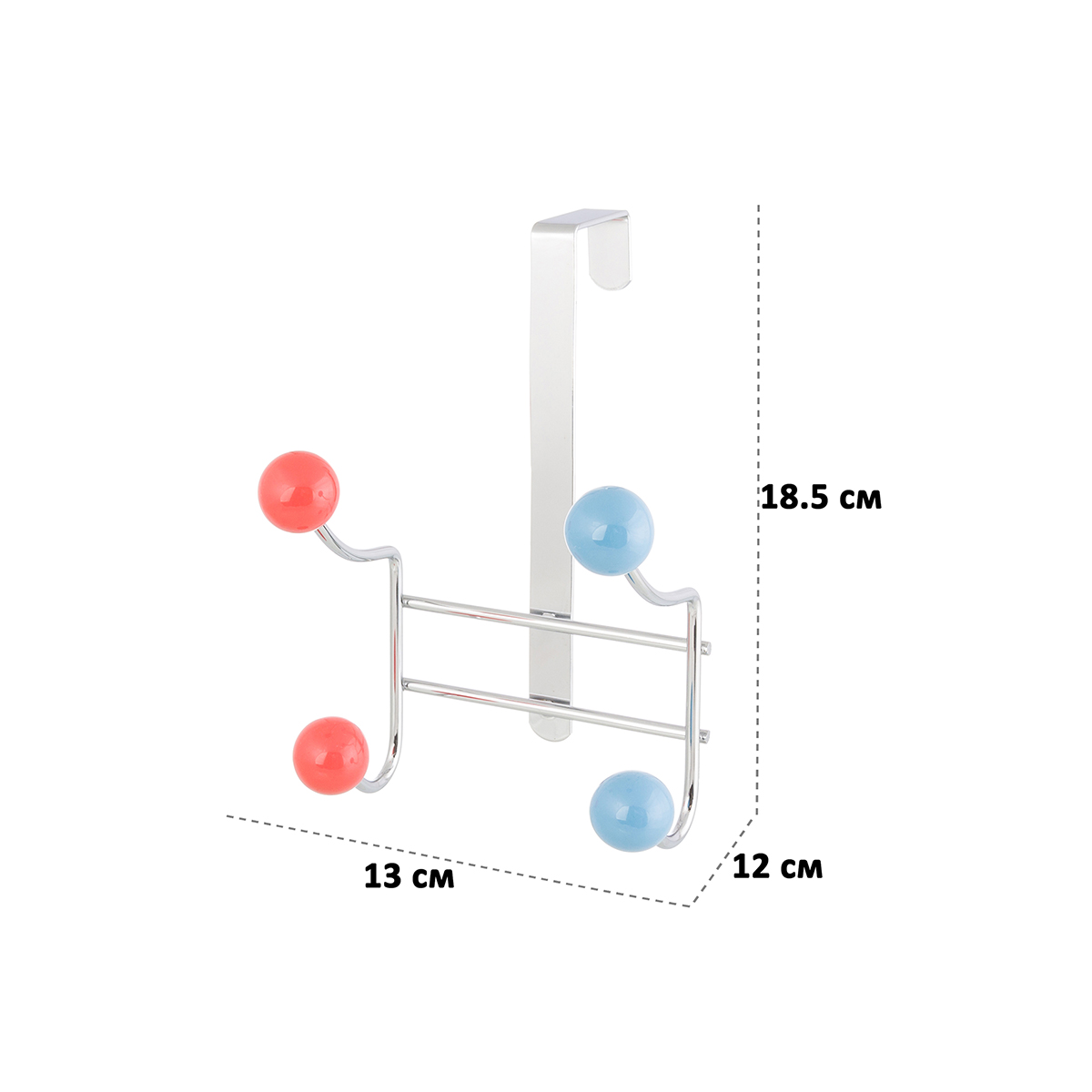 Вешалка El Casa на дверь 13х12х18.5 см с 4 крючками с цветными пластиковыми шариками красными синими - фото 2