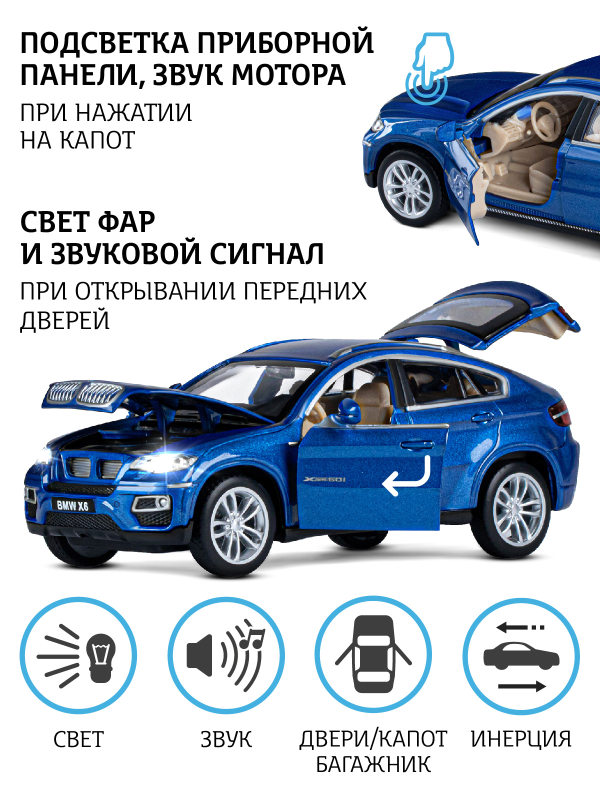 Машинка металлическая АВТОпанорама игрушка детская BMW X6 1:32 синий купить  по цене 1308 ₽ в интернет-магазине Детский мир