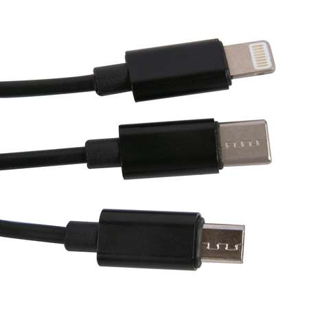 Дата-кабель mObility 3в1 рулетка USB–microUSB+Lightning+Type-C 2A черный