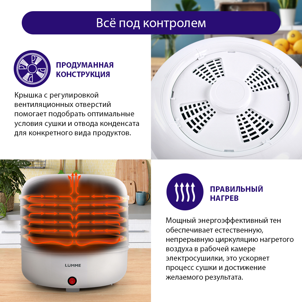 Сушилка для овощей и фруктов LUMME LFD-105PP черный, белый