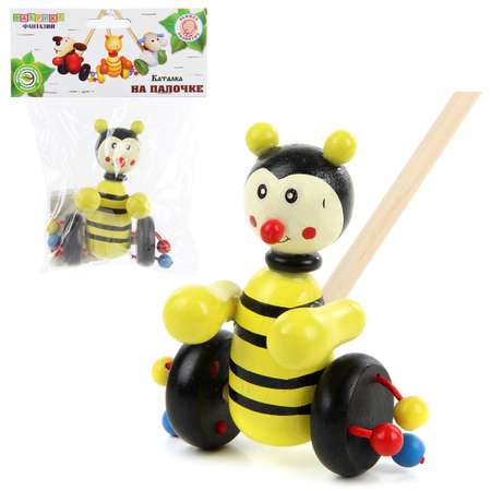 Игрушка-каталка Фабрика Фантазий деревянная на палочке Пчелка