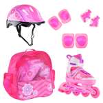 Набор роликовые коньки Alpha Caprice раздвижные Floret White Pink Violet шлем и набор защиты в сумке размер S 31-34