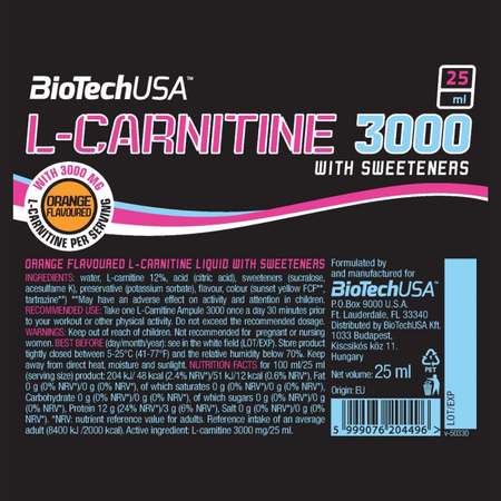 L-Карнитин BiotechUSA L-Carnitine 3000 20x25 мл. Апельсин