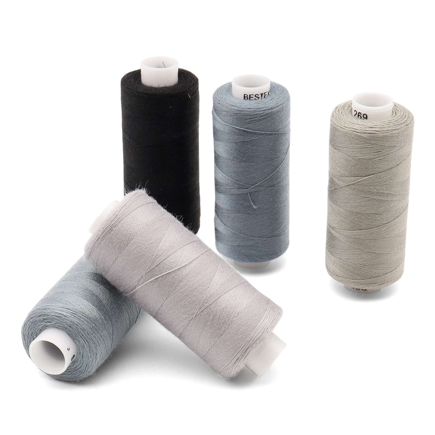 Набор ниток Bestex для шитья трикотажа ткани легкой и средней плотности 40/2 Серый микс 365 м 400 ярд 10 шт - фото 2