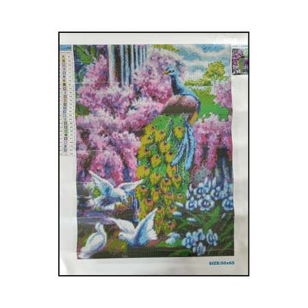 Алмазная мозаика Seichi Павлин в цветущем саду 50х65 см