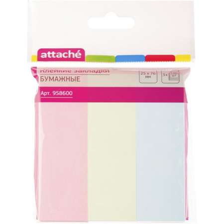 Клейкие закладки Attache бумажные 3 цвета по 100 листов 25 мм х76 15 шт